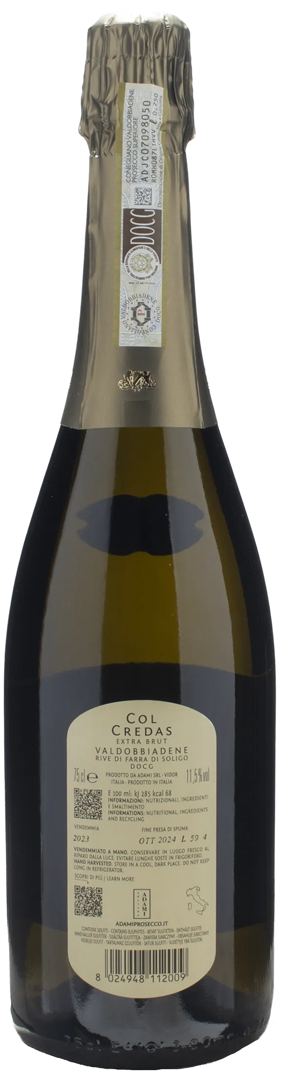 Adami Valdobbiadene Prosecco Col Credas Rive di Farra di Soligo Extra Brut 2023