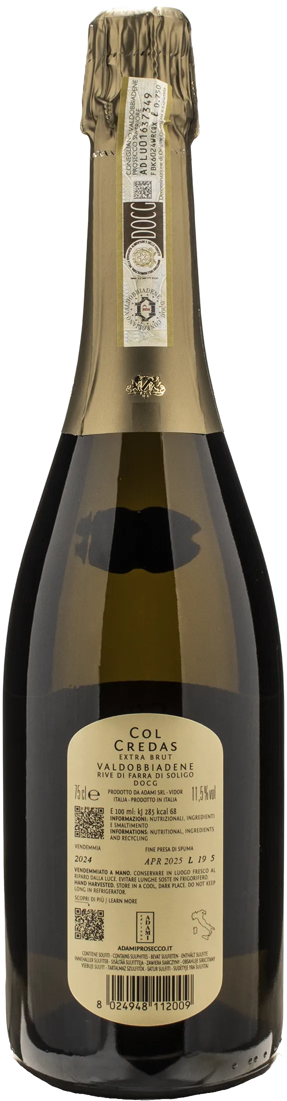 Adami Valdobbiadene Prosecco Rive di Farra di Soligo Extra Brut Col Credas 2024
