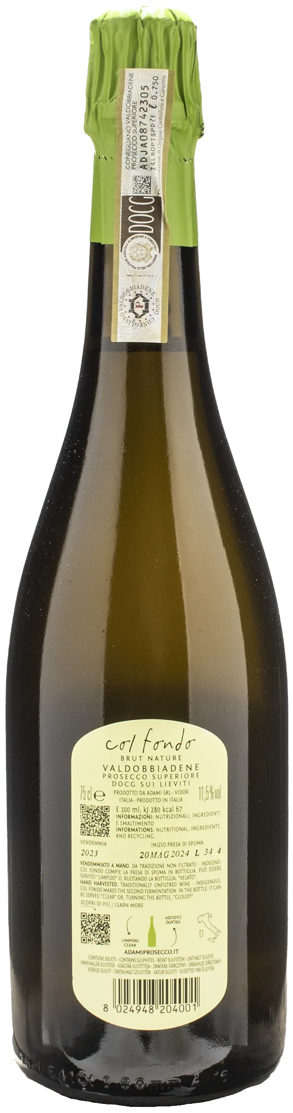Adami Valdobbiadene Prosecco Superiore Col Fondo sui lieviti Brut Nature 2023