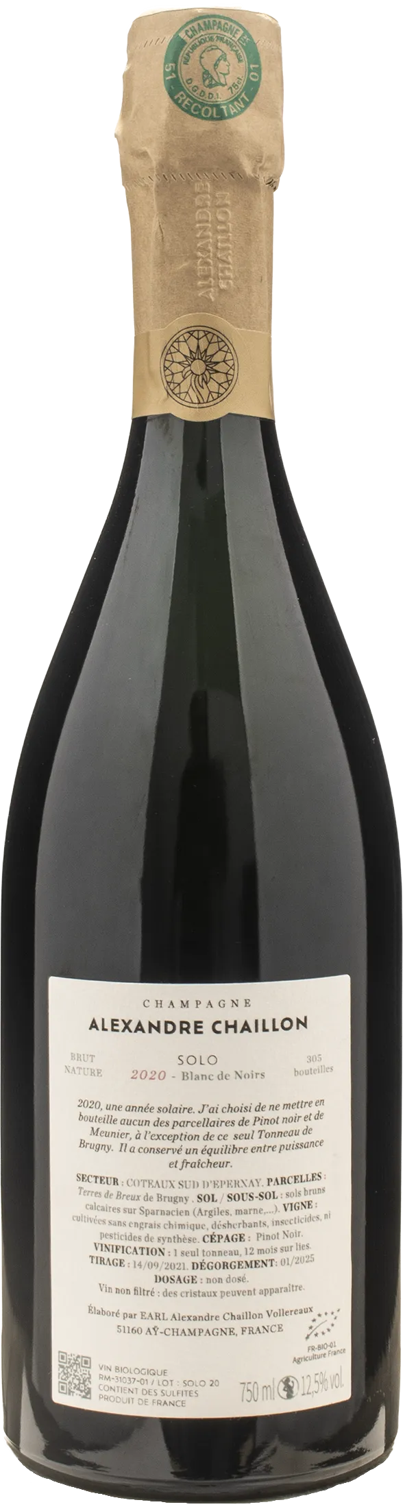 Alexandre Chaillon Champagne Blanc de Noirs Solo Brut Nature 2020