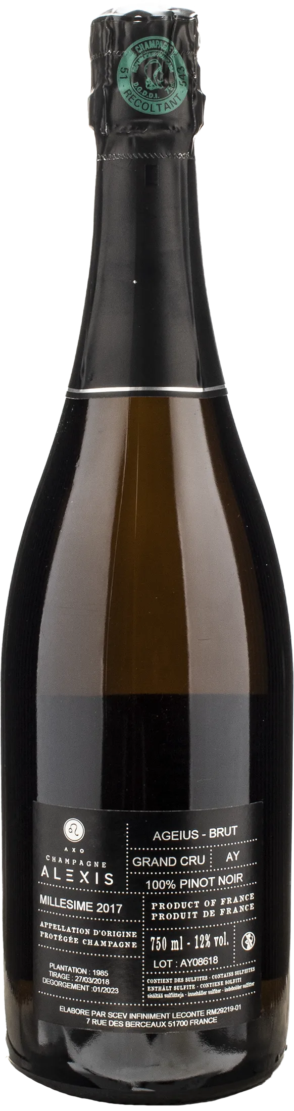 Alexis Leconte Champagne Aegius Grand Cru Ay Pinot Noir Brut 2017