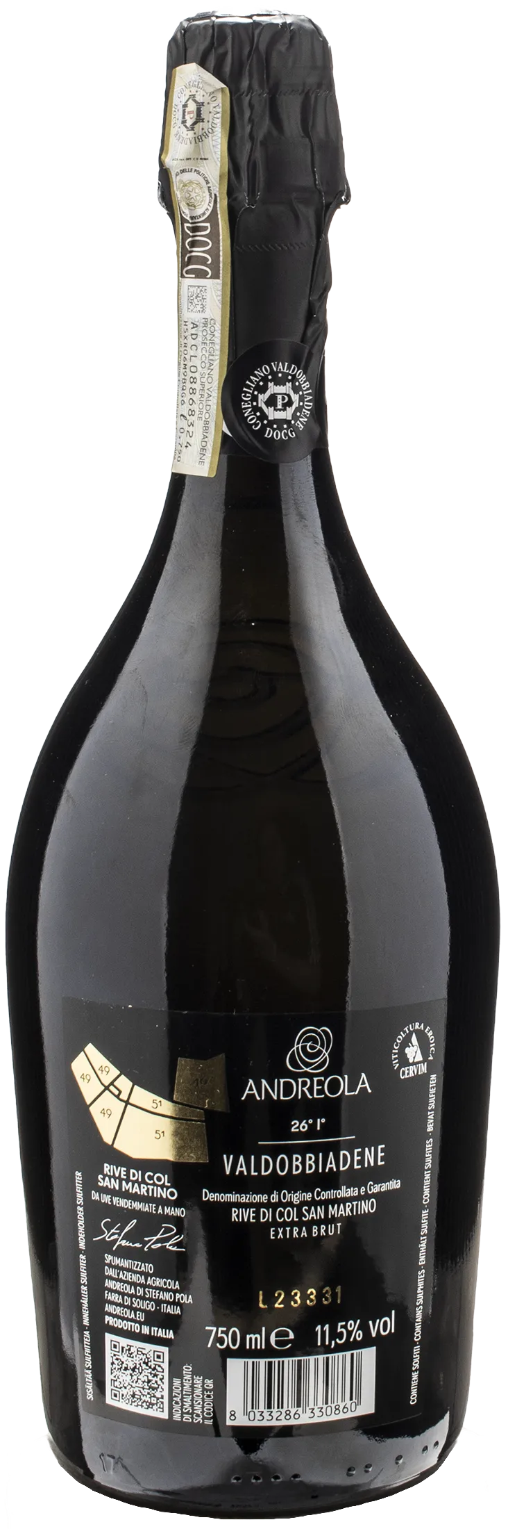 Andreola Valdobbiadene 26 Primo Rive di Col San Martino Extra Brut