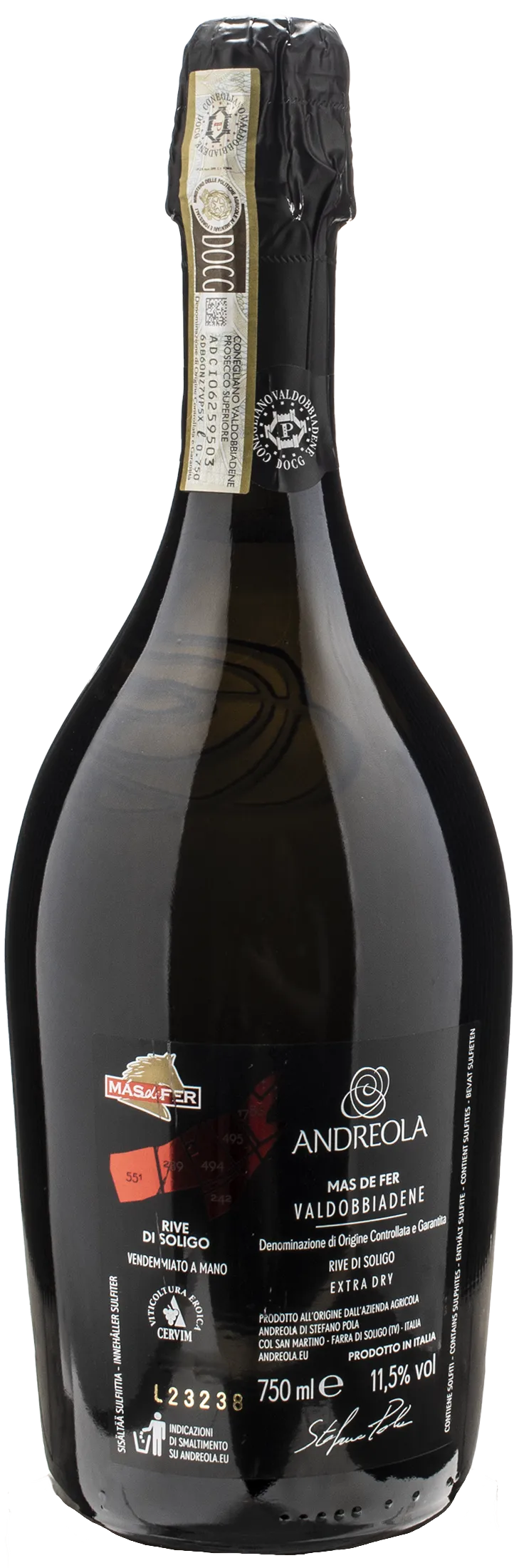 Andreola Valdobbiadene Rive di Soligo Mas de Fer Extra Dry