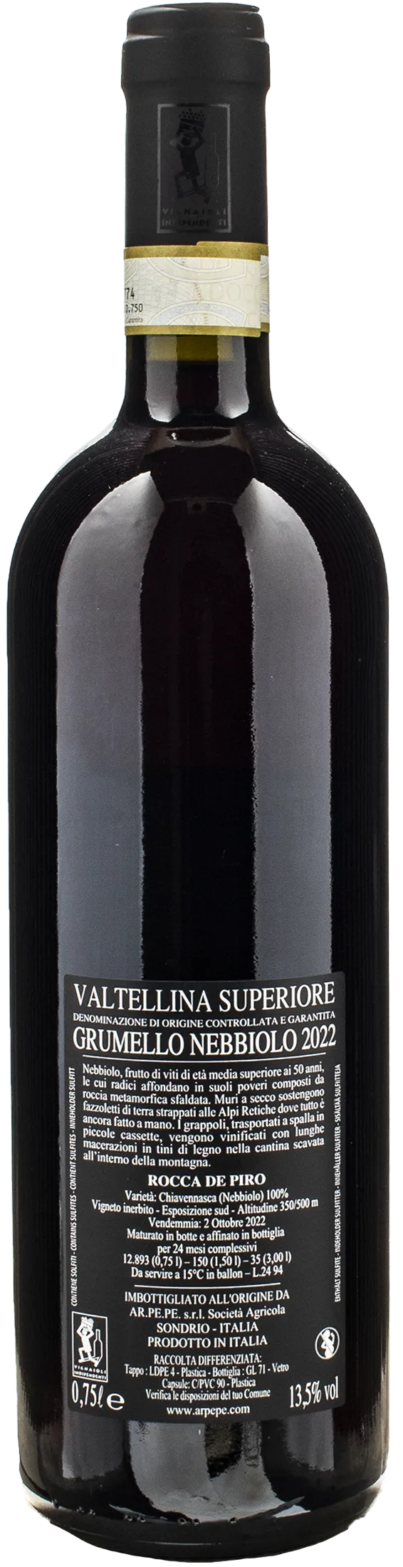 Ar.Pe.Pe Valtellina Superiore Nebbiolo Grumello Rocca de Piro 2022