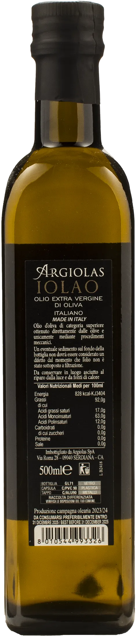 Argiolas Olio Extra Vergine di Oliva Iolao 0.5L 2024