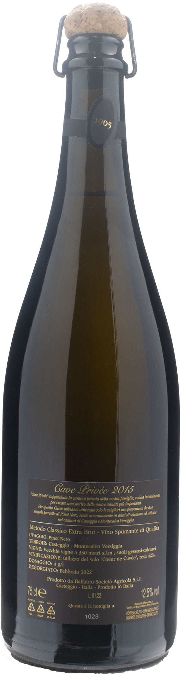 Ballabio Farfalla Pinot Nero Cave Privee Metodo Classico Extra Brut 2015