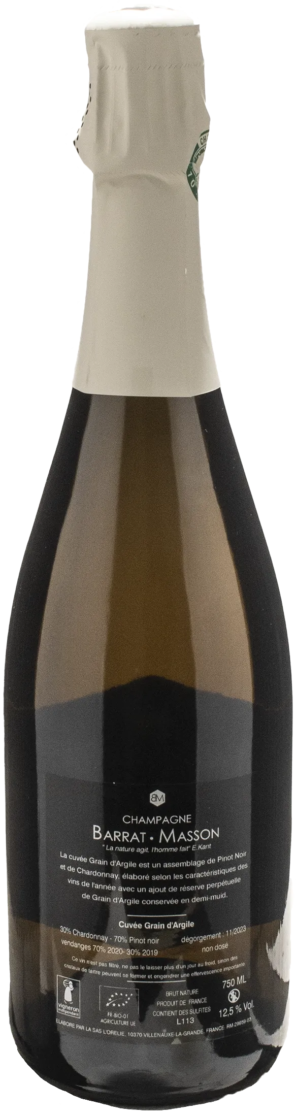 Barrat Masson Champagne Grain d'Argile Brut Nature