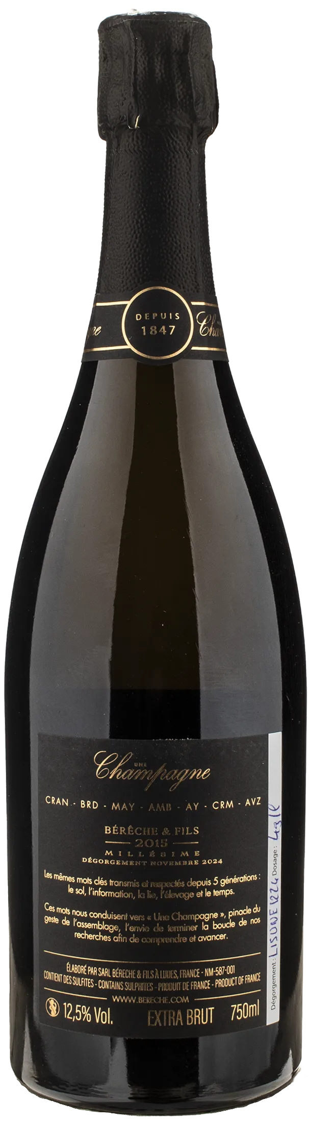 Bereche Champagne Une Extra Brut Millesime 2015
