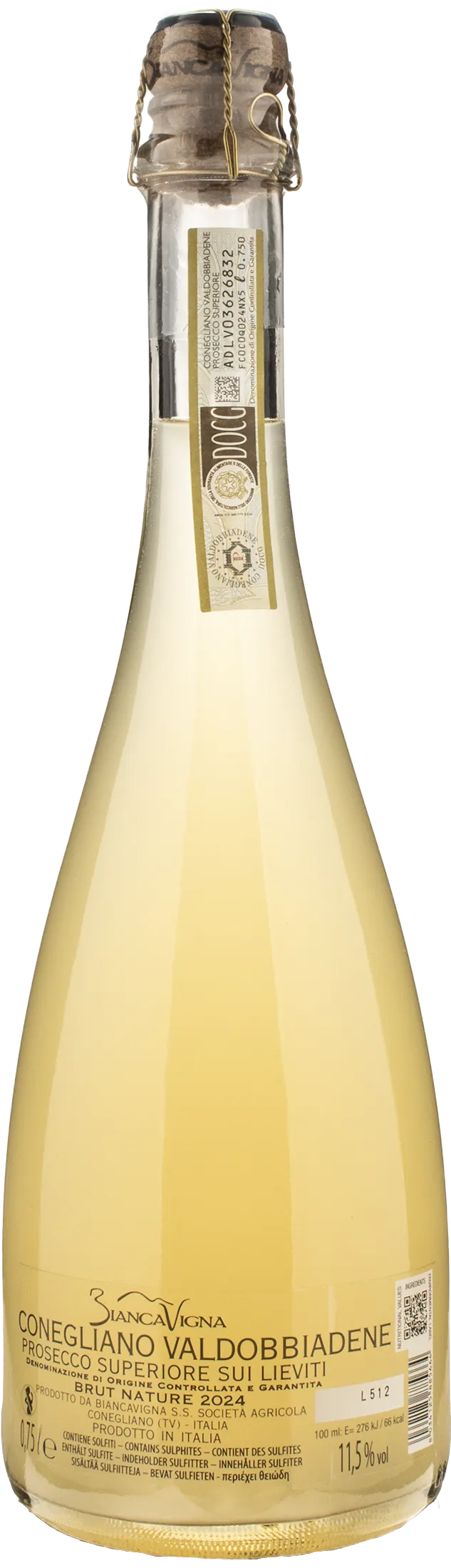 Biancavigna Conegliano Valdobbiadene Prosecco Superiore Sui Lieviti Brut Nature 2024