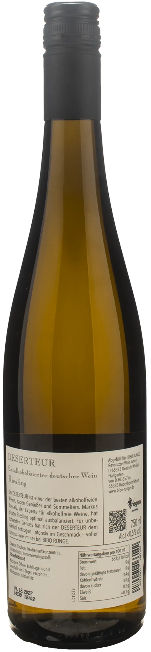 Bibo Runge Deserteur Rheingau Riesling Zero Alcol