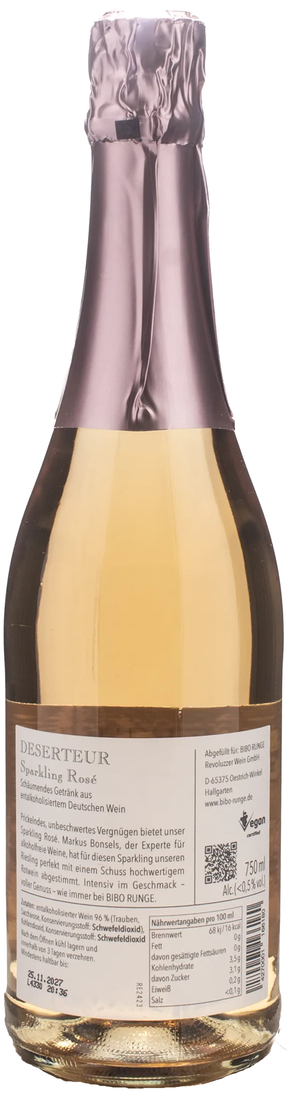 Bibo Runge Deserteur Rosè Sparkling Zero Alcol