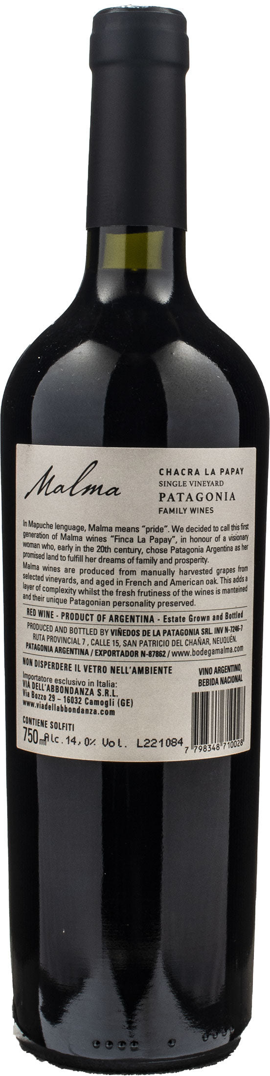 Bodega Malma Patagonia Chacra Malbec la Papay 2021