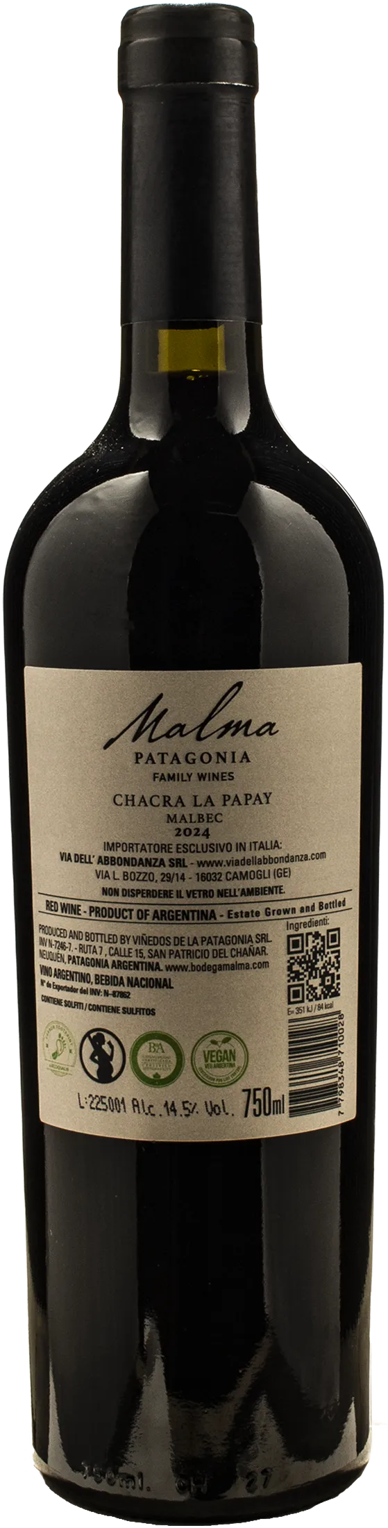 Bodega Malma Patagonia Chacra Malbec la Papay 2024