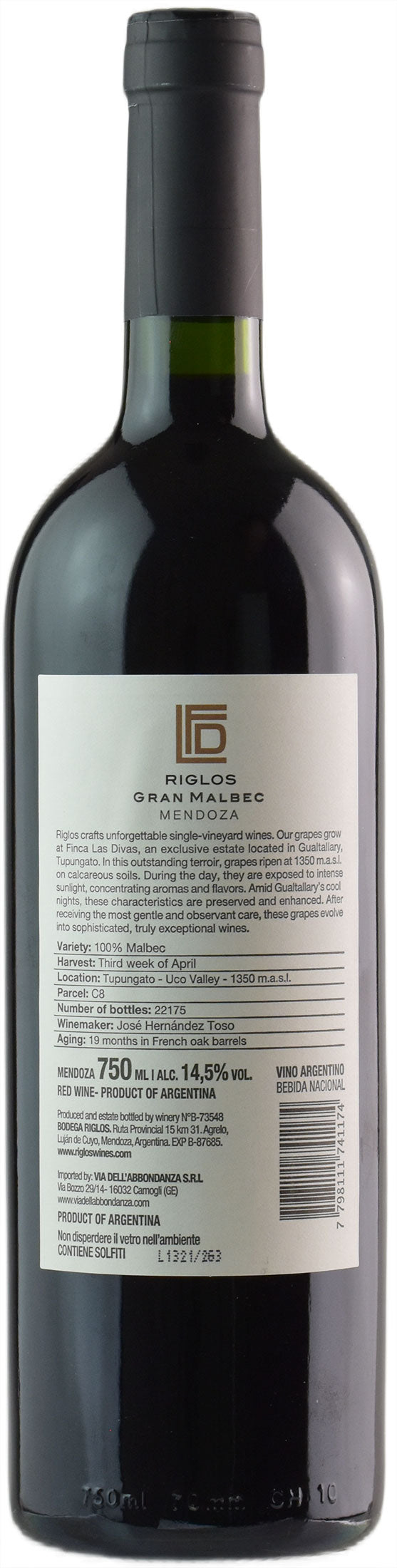 Bodega Riglos Las Divas Vineyard Gualtallary Mendoza Gran Malbec 2018