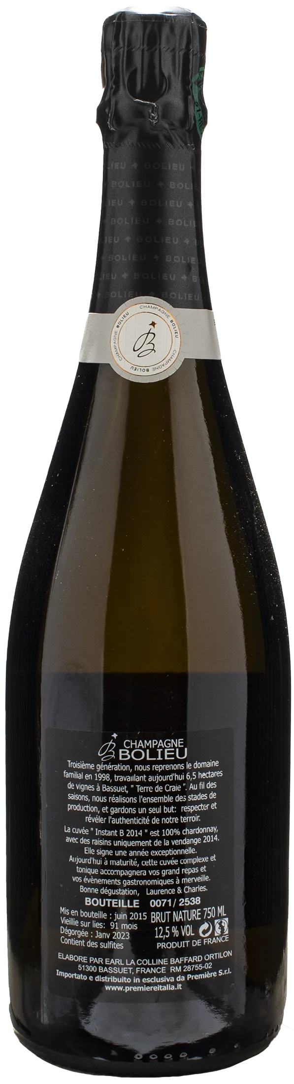 Bolieu Champagne Cuvee L'Instant B Chardonnay Extra Brut 2014