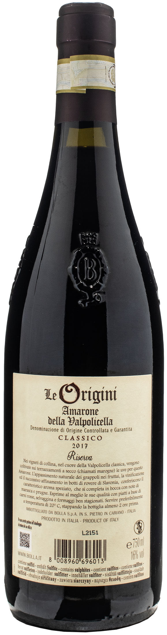 Bolla Amarone della Valpolicella Classico Le Origini Riserva 2017