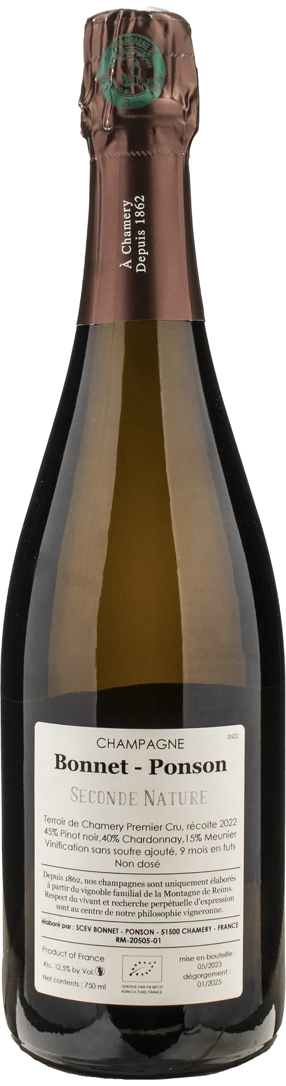 Bonnet Ponson Champagne 1er Cru Seconde Nature Chamery 2022