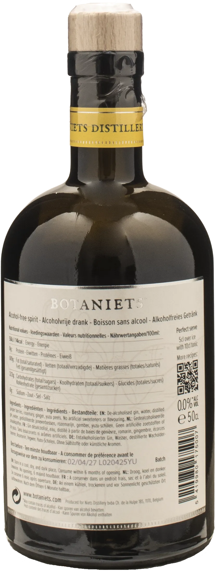 Botaniets Triple Distilled Ginger & Yuzu Zero Alcohol 0.5L