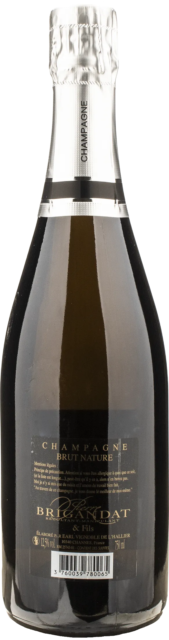 Brigandat Champagne Pinot Noir Brut Nature Zero Dosage Vignobles des Channes