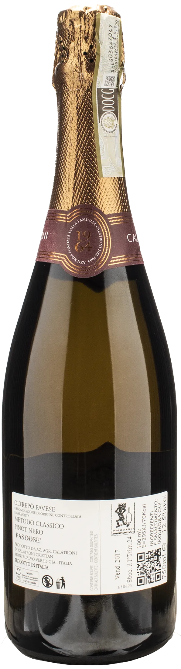 Calatroni Cuvee Rosè Oltrepo Pavese Metodo Classico Dosaggio Zero 2017