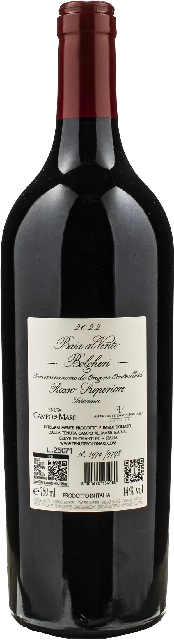 Campo al Mare Bolgheri Rosso Superiore Baia al Vento 2022