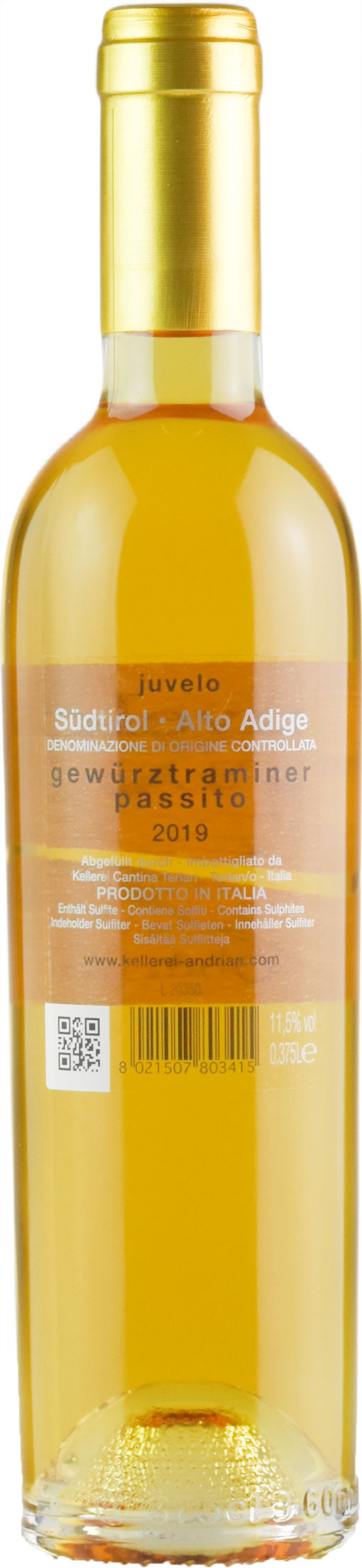Cantina Andriano Gewurztraminer Passito Juvelo 0.375L 2019