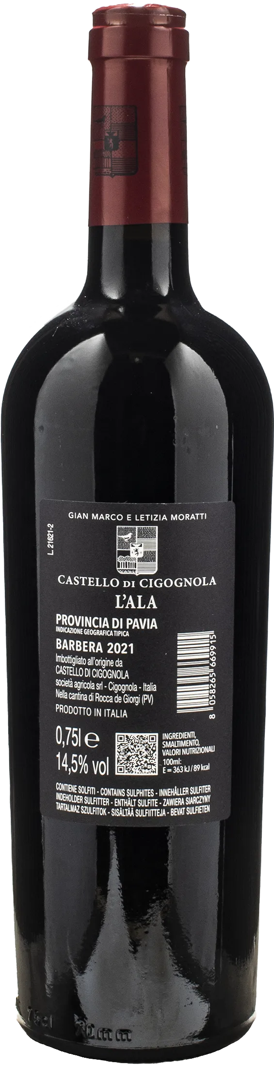 Castello di Cigognola Barbera Leggermente Appassito L'Ala 2021
