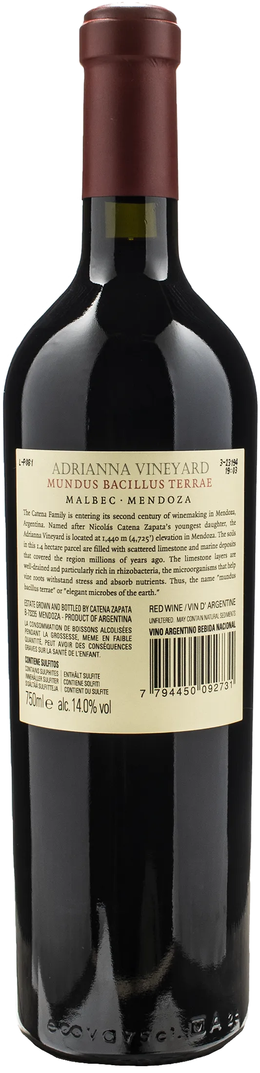 Catena Zapata Adrianna Vineyard Mundus Bacillus Terrae Malbec 2020
