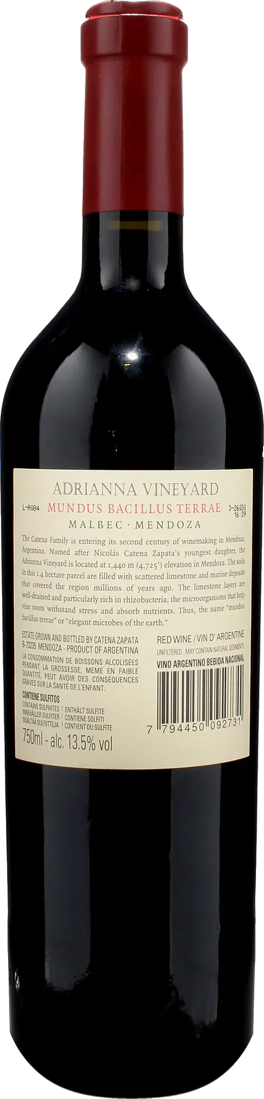 Catena Zapata Adrianna Vineyard Mundus Bacillus Terrae Malbec 2022