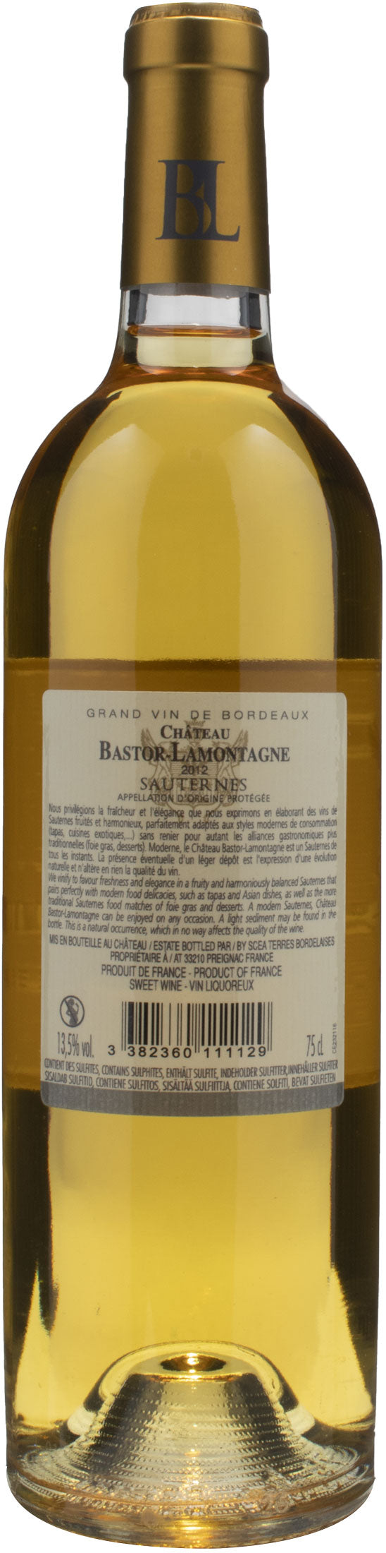 Chateau Bastor Lamontagne Sauternes 2012