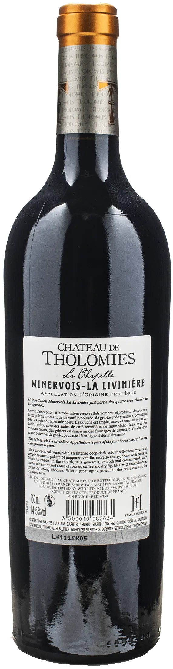 Chateau De Tholomies Le Chapelle Minervois La Liviniere 2018