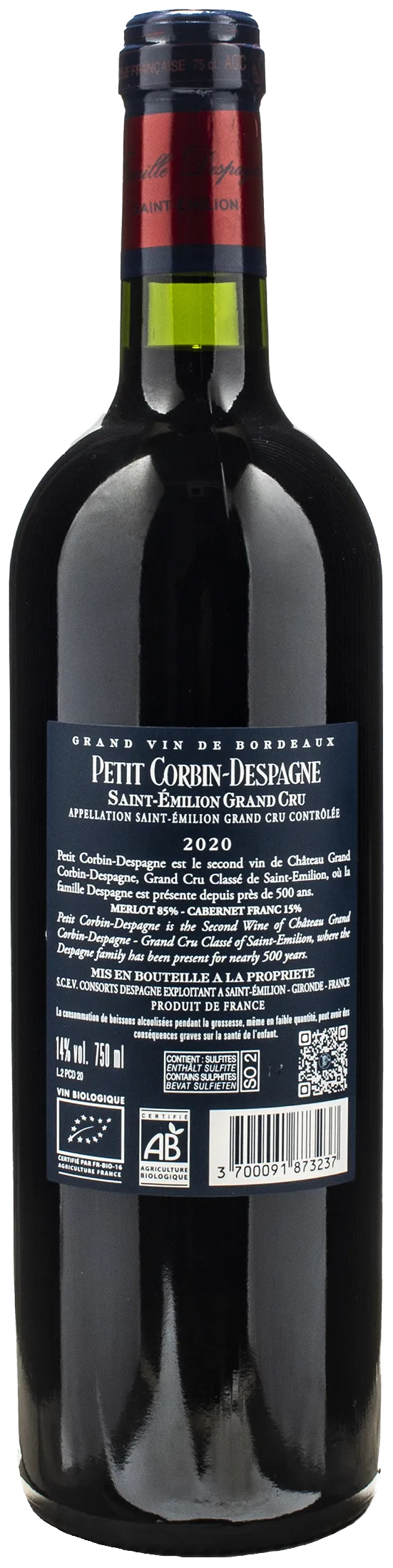 Chateau Grand Corbin Despagne Saint Emilion Grand Cru Petit Corbin Despagne 2020