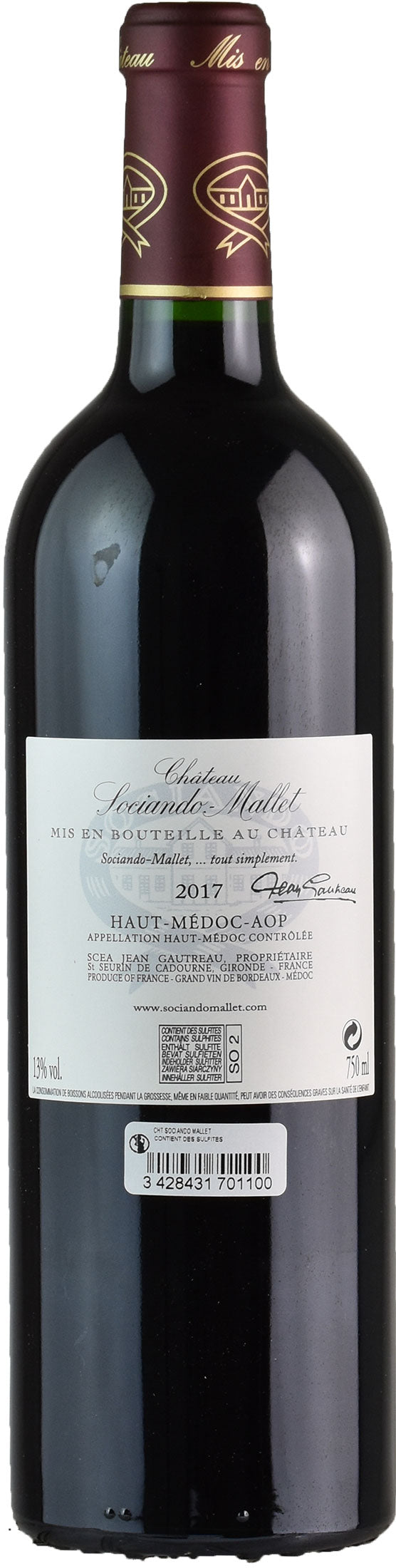Chateau Sociando Mallet Haut Medoc Rouge Sylvie et Jean Gautreau 2017