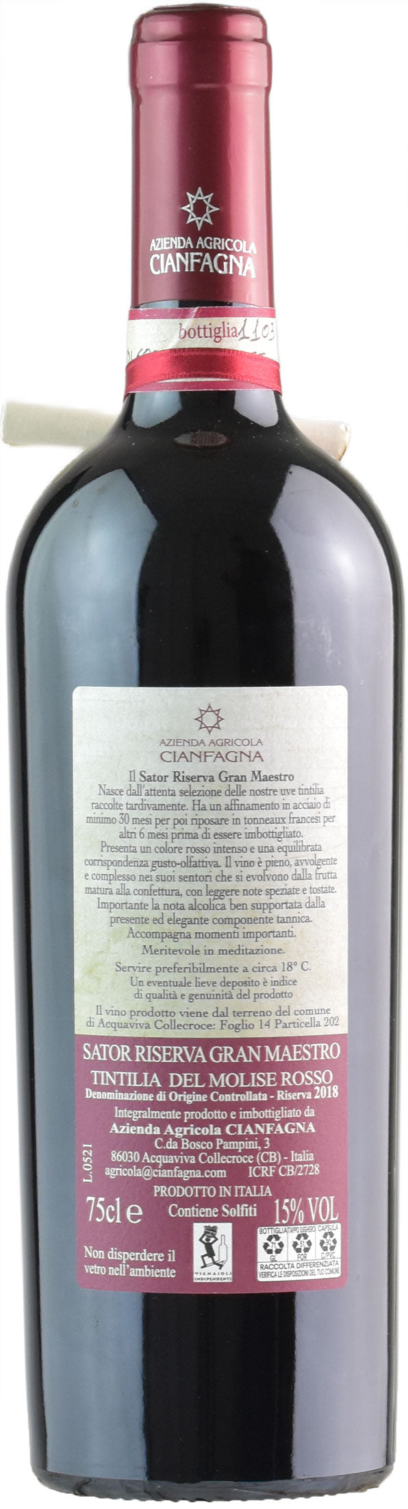Cianfagna Sator Gran Maestro Tintilia Riserva 2018