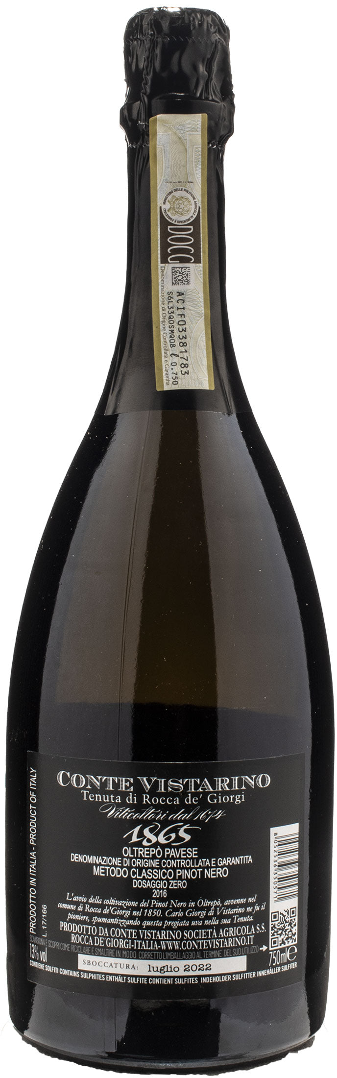 Conte Vistarino 1865 Oltrepò Pavese Metodo Classico Pinot Nero Dosaggio Zero 2016