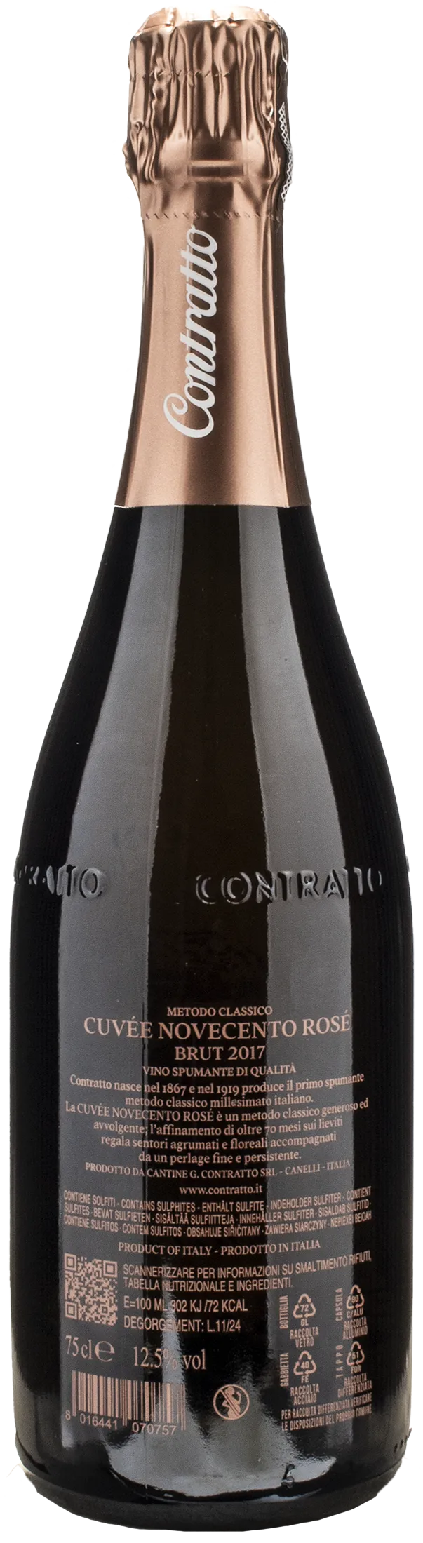 Contratto Cuvee Novecento Metodo Classico Rose Brut 2017