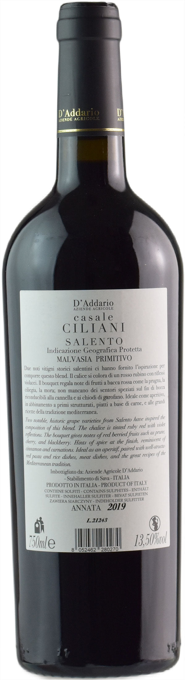 D'Addario Malvasia Primitivo Casale Ciliani 2019