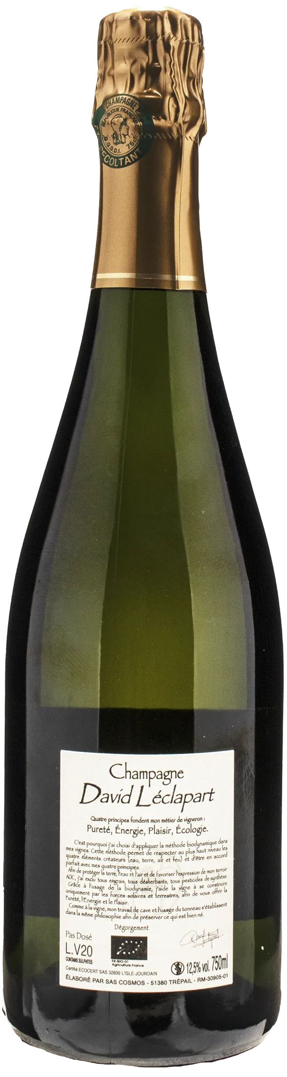 David Leclapart Champagne 1er Cru Blanc de Blancs Pas Dose L'Amateur