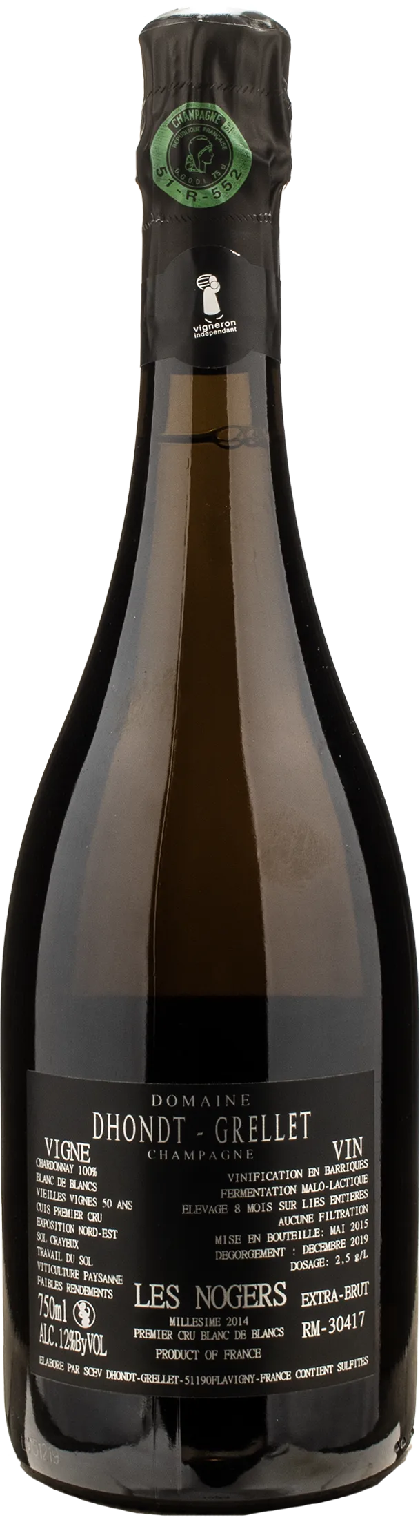 Dhondt Grellet Champagne 1er Cru Blanc de Blancs Extra Brut Les Nogers 2014