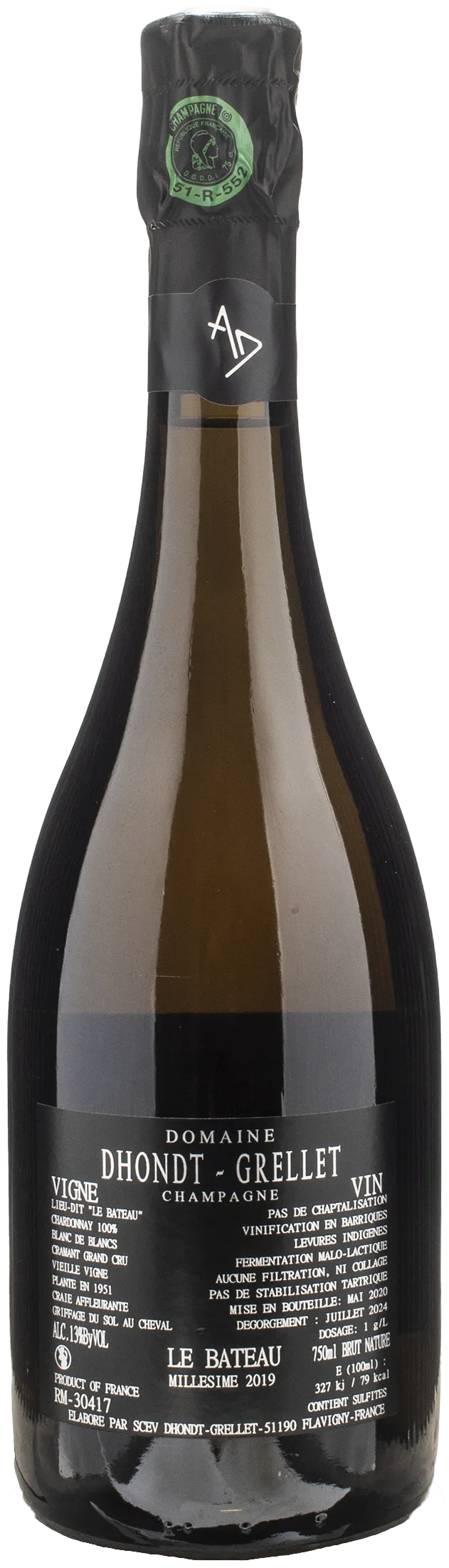 Dhondt Grellet Champagne Le Bateau Grand Cru Blanc de Blancs Extra Brut 2019