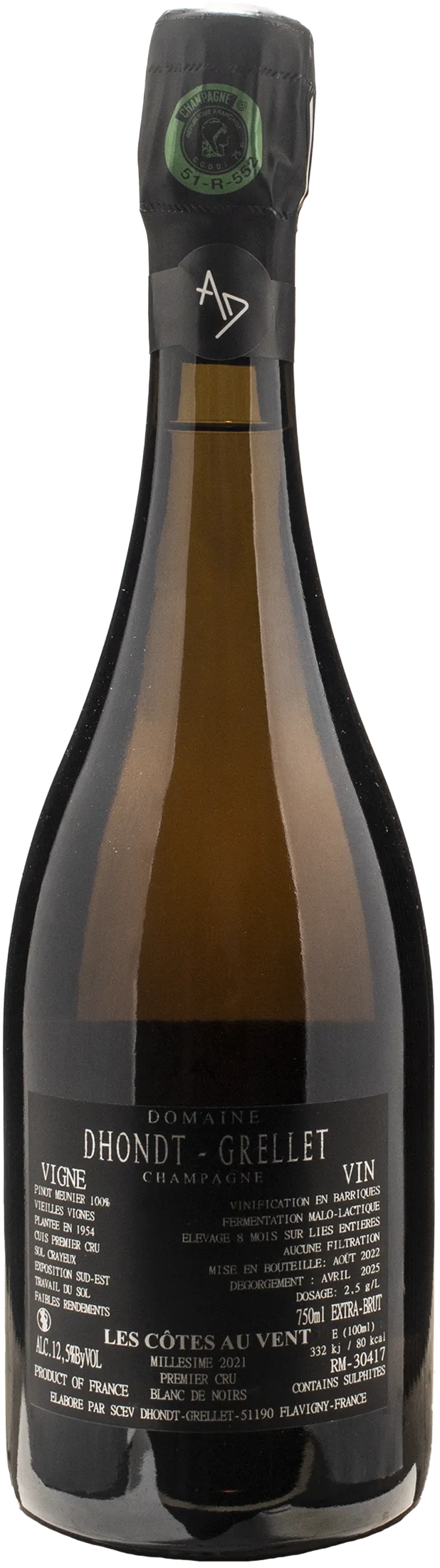 Dhondt Grellet Champagne 1er Cru Blanc de Noirs Les Cotes aux Vents Extra Brut 2021