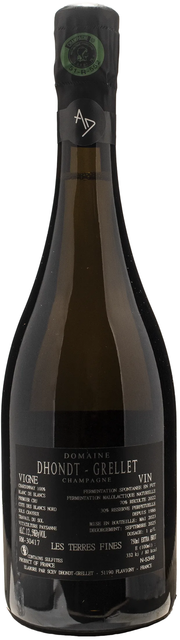 Dhondt Grellet Champagne 1er Cru Blanc de Blancs Les Terres Fines Extra Brut