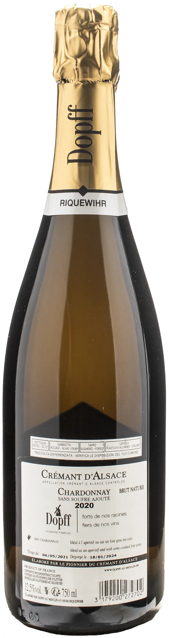 Dopff au Moulin Cremant d'Alsace Chardonnay Brut Nature 2020