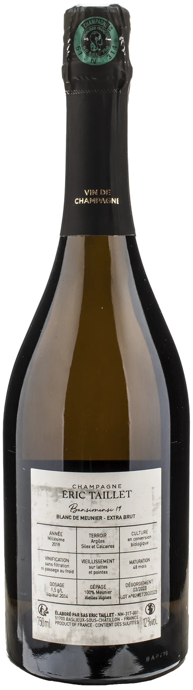 Eric Taillet Champagne Bansionensi Extra Brut 2019