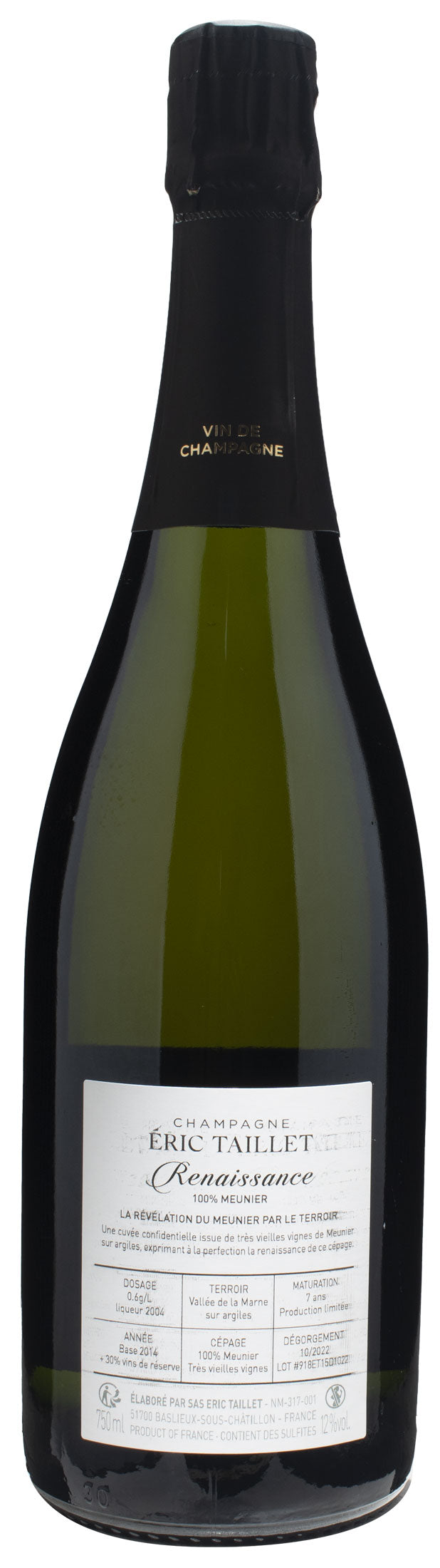 Eric Taillet Champage Renaissance Blanc De Meunier Extra Brut