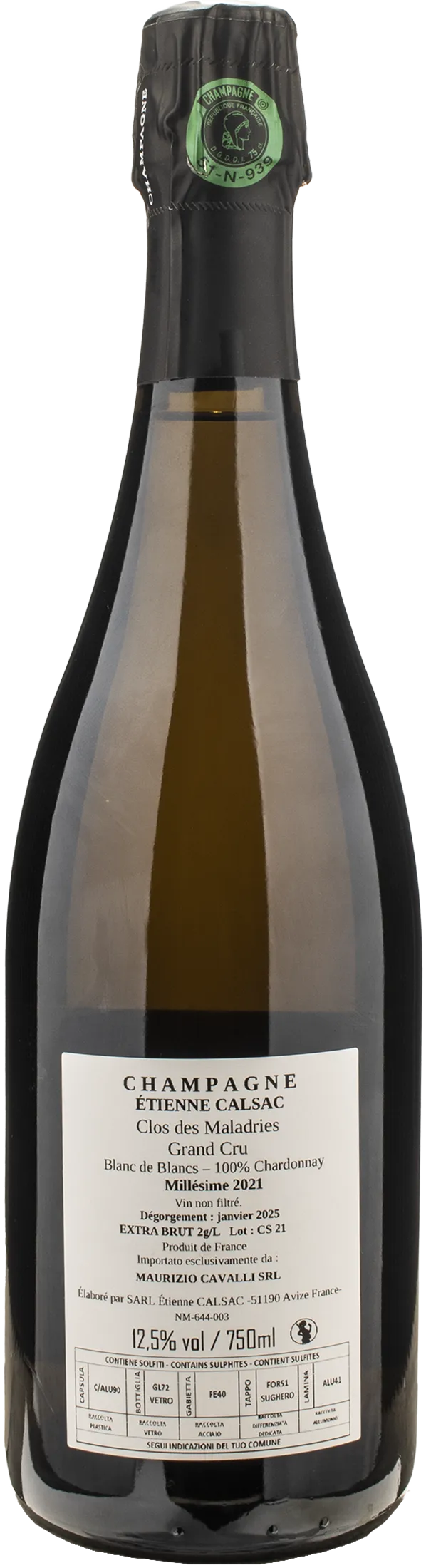 Etienne Calsac Champagne Grand Cru Blanc de Blancs Chardonnay Clos des Maladries 2021