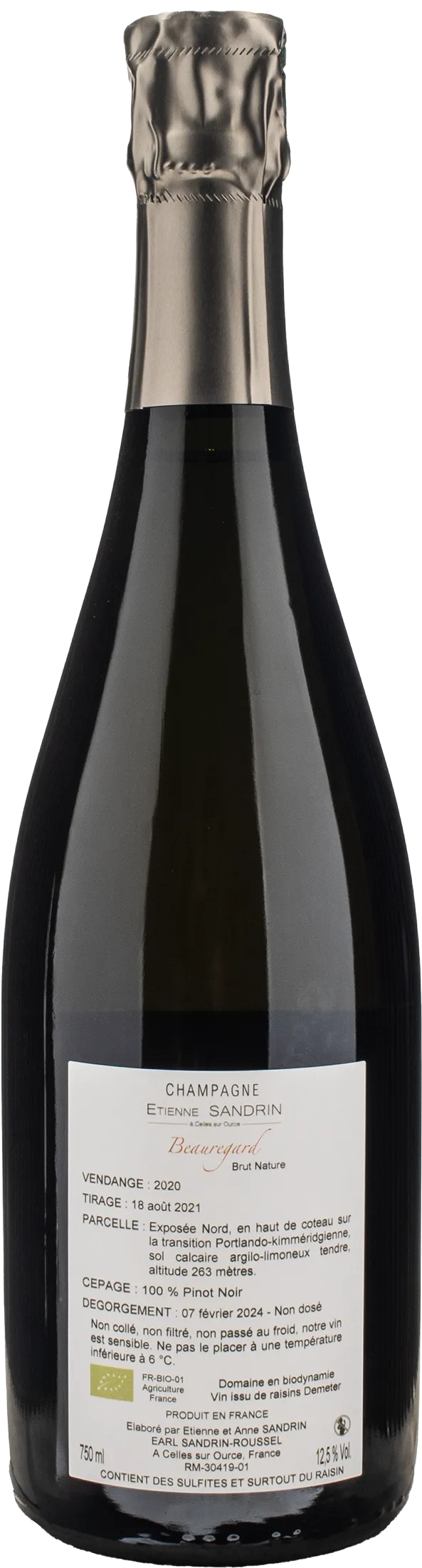 Etienne Sandrin Champagne Beauregard Brut Nature