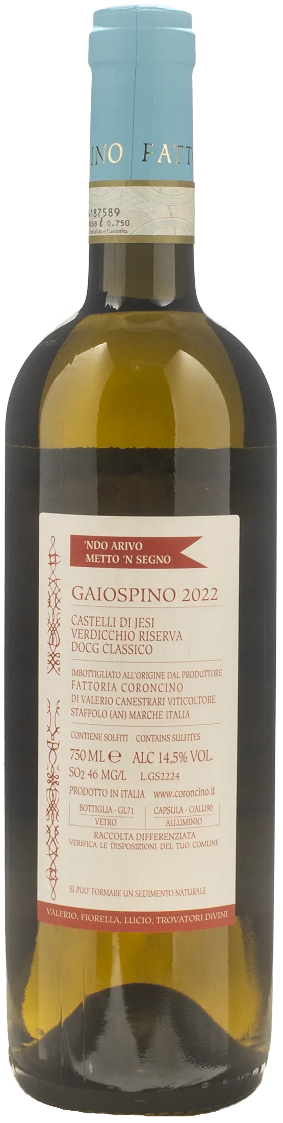 Fattoria Coroncino Verdicchio dei Castelli di Jesi Gaiospino Classico Riserva 2022