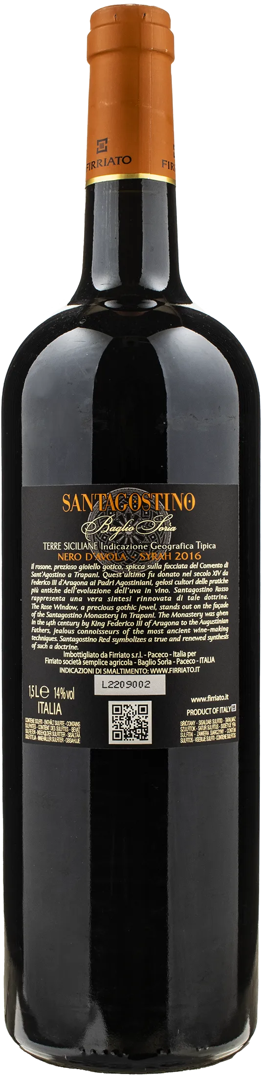 Firriato Santagostino Baglio Soria Syrah e Nero D'Avola Magnum 2016