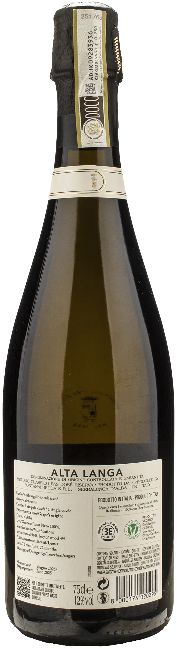 Fontanafredda Alta Langa Riserva 72 Mesi Blanc de Noirs Pas Dose Vigna Gatinera 2018